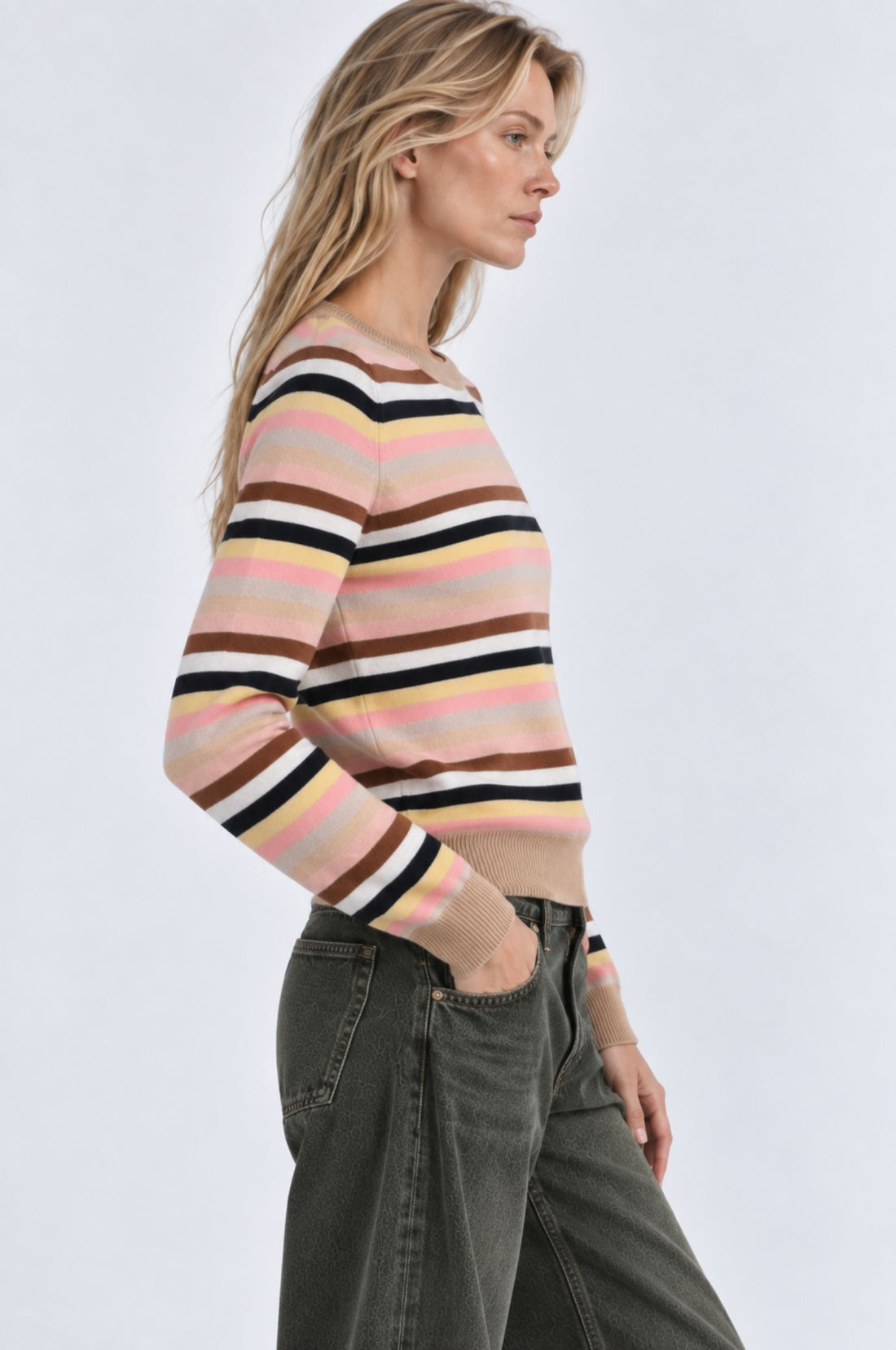 Minnie Rose L/S Striped Cashmere Crewneck Sweater 99180