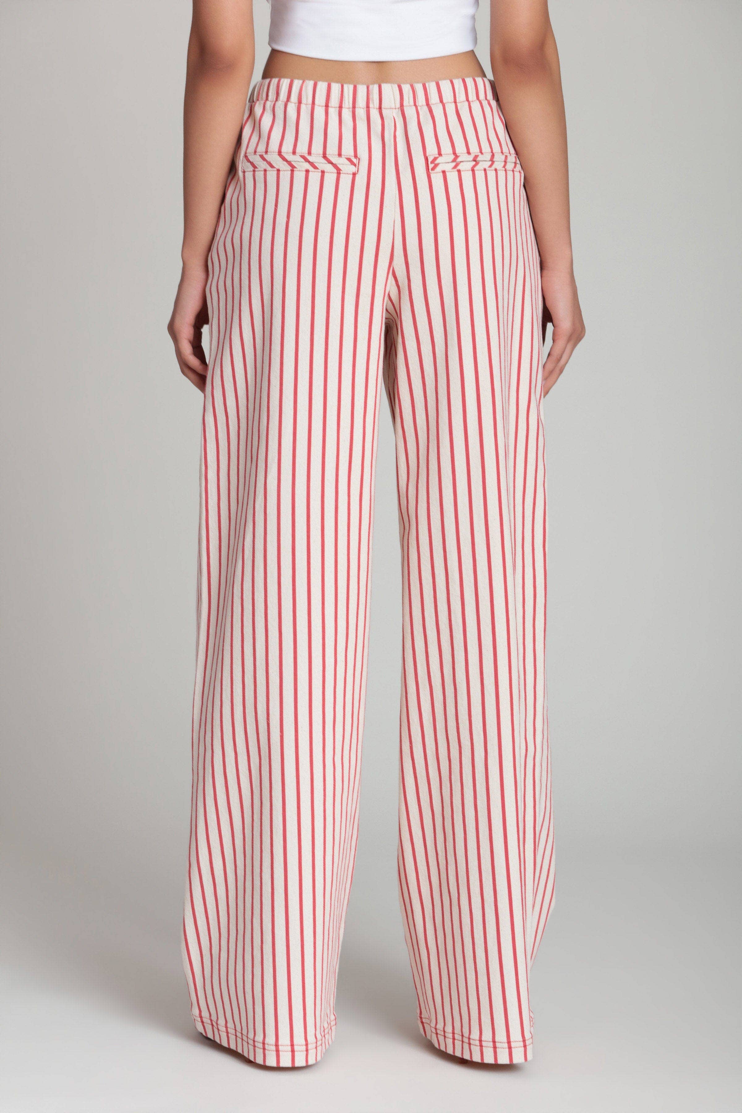 Avec Les Filles Striped Stretch Cotton Wide Leg Pants 86150