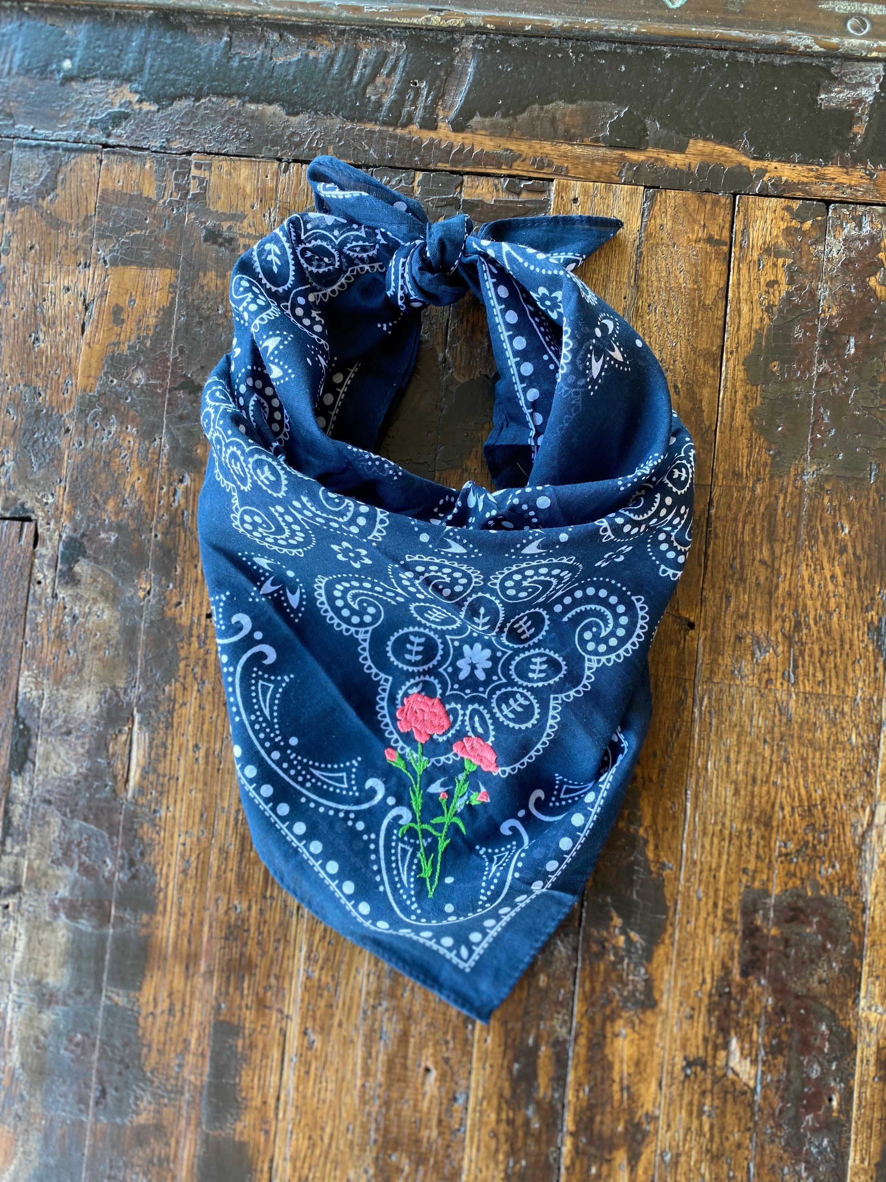 Little Lamb Embroidered Bandana w/ red flowers