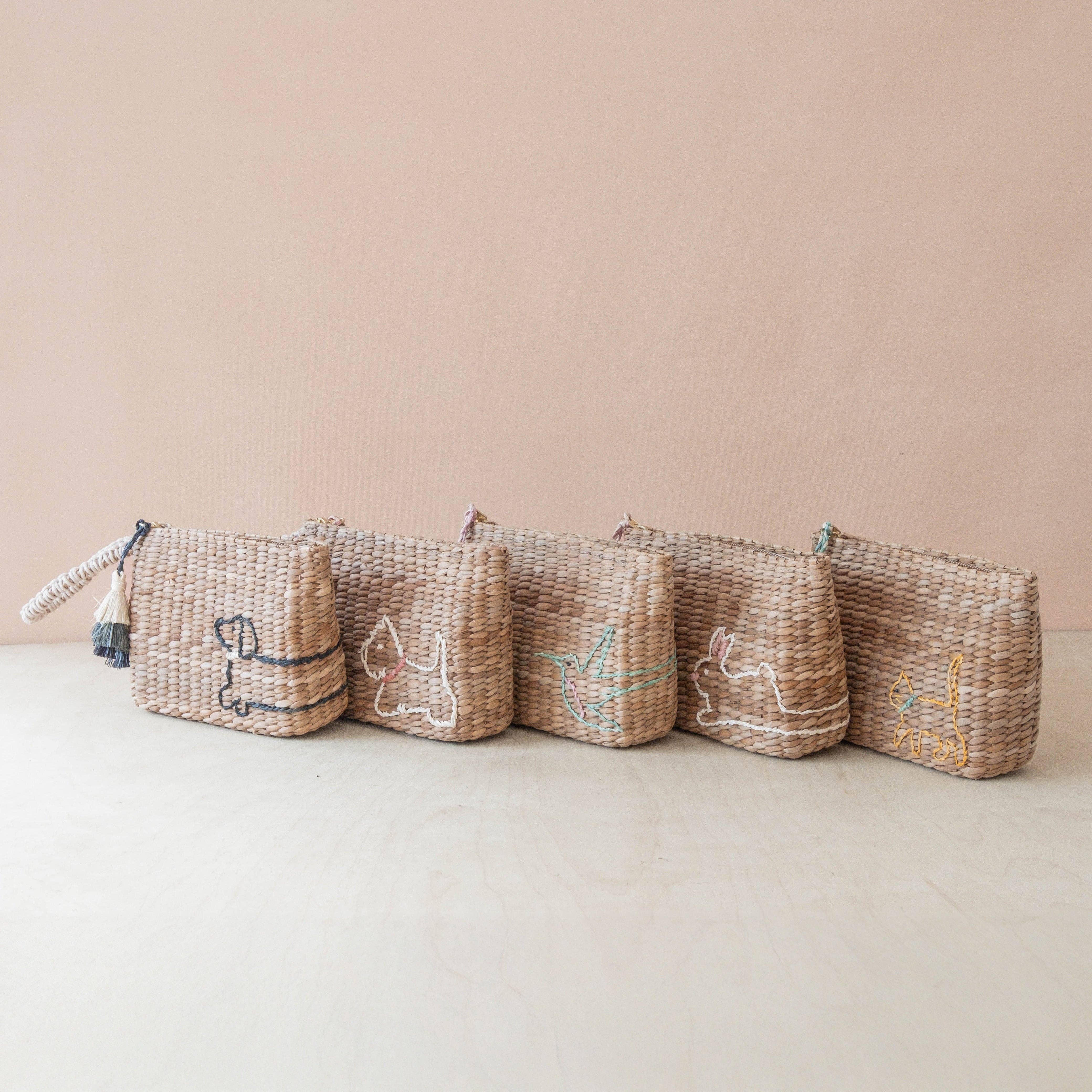 Mini Woven Pouch with Wristlet and Embroidered Dachshund – Handcrafted Wristlet | LIKHÂ