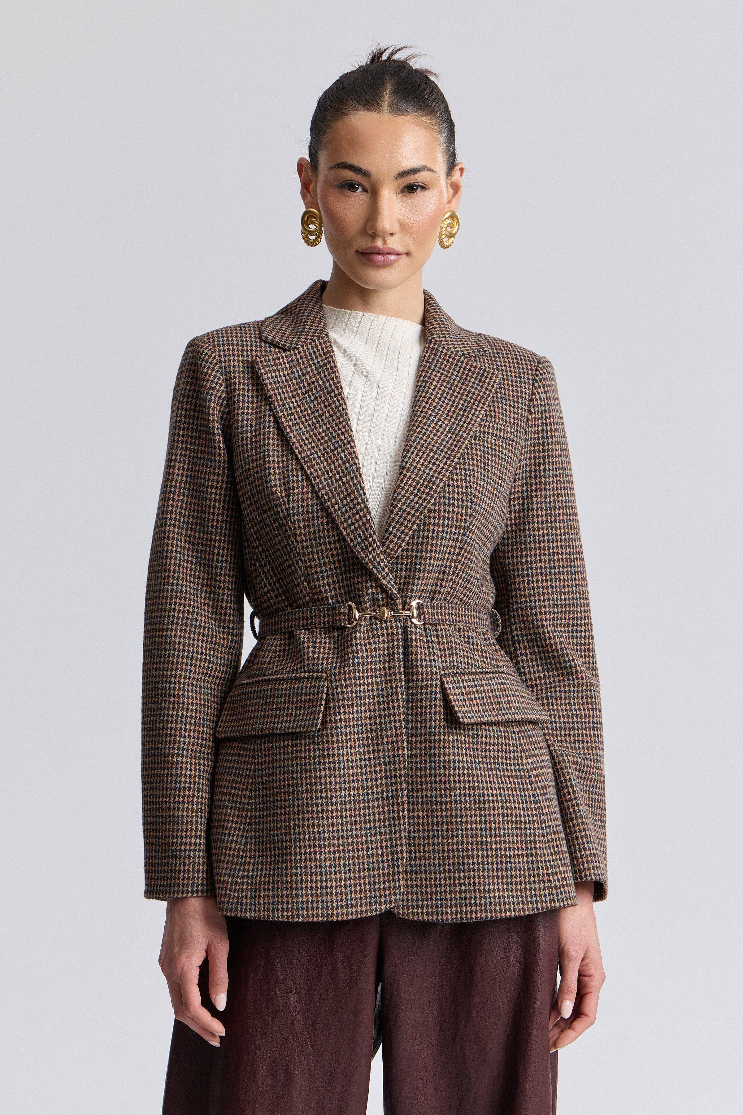 Avec Les Filles Houndstooth Belted Blazer 86686