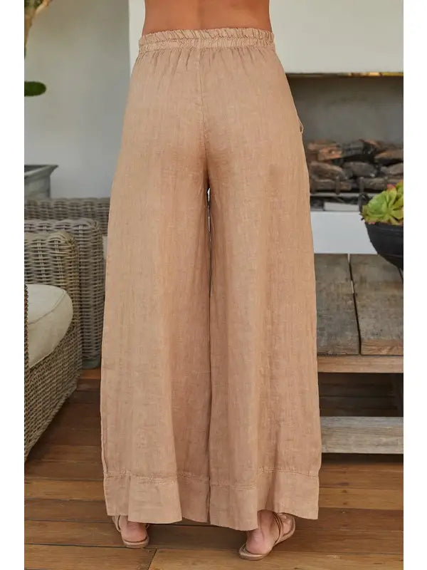 Milio Milano Button Front Palazzo Linen Pant 15505