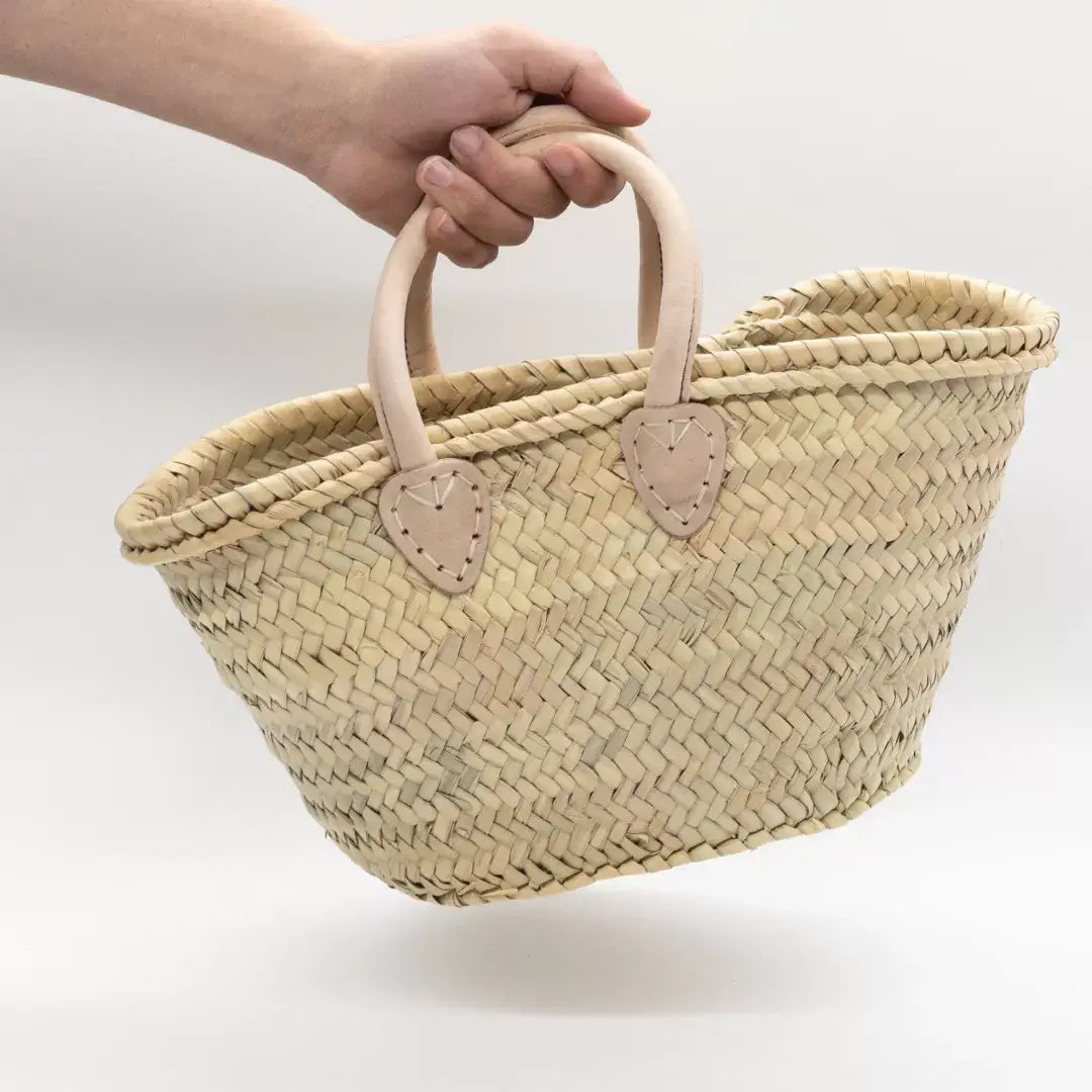 French Market Bags Small Straw Bag with Leather Handle