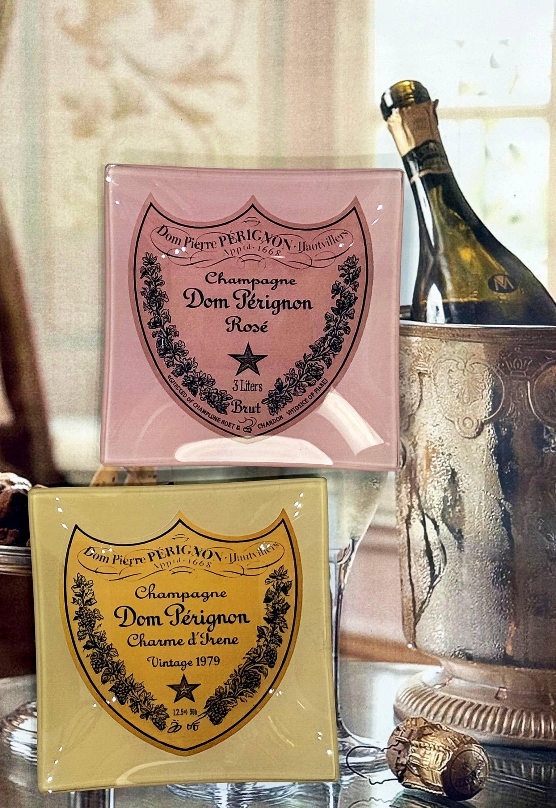 Ben's Garden Vintage Dom Pérignon Brut Decoupage Glass Tray