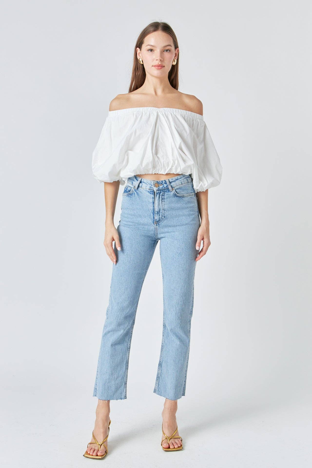 Endless Rose Cropped V-neckline Puff Top