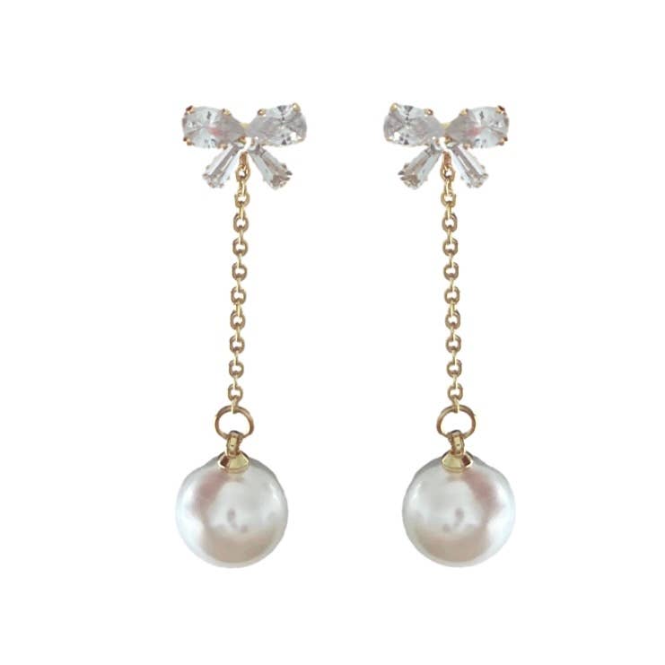 St. Armands Crystal Bow and Pearl Drop Earrings