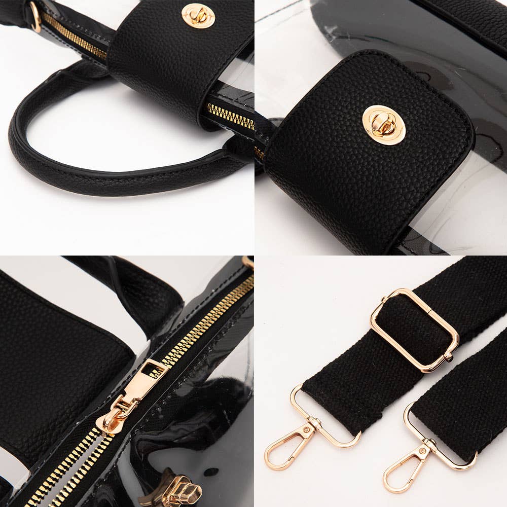 Catherine's Game Day Faux Leather Compact Transparent Top Handle Crossbody Bag