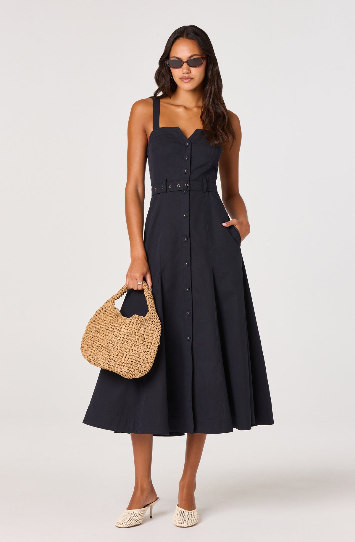 ASTR McKinley Button-Front Midi Dress