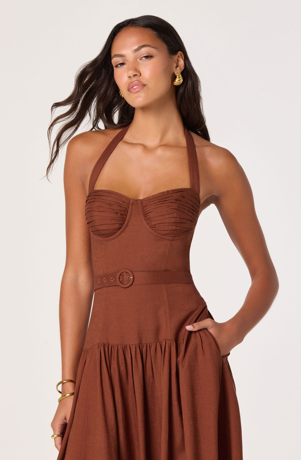 ASTR Katinka Belted Halter Midi Dress