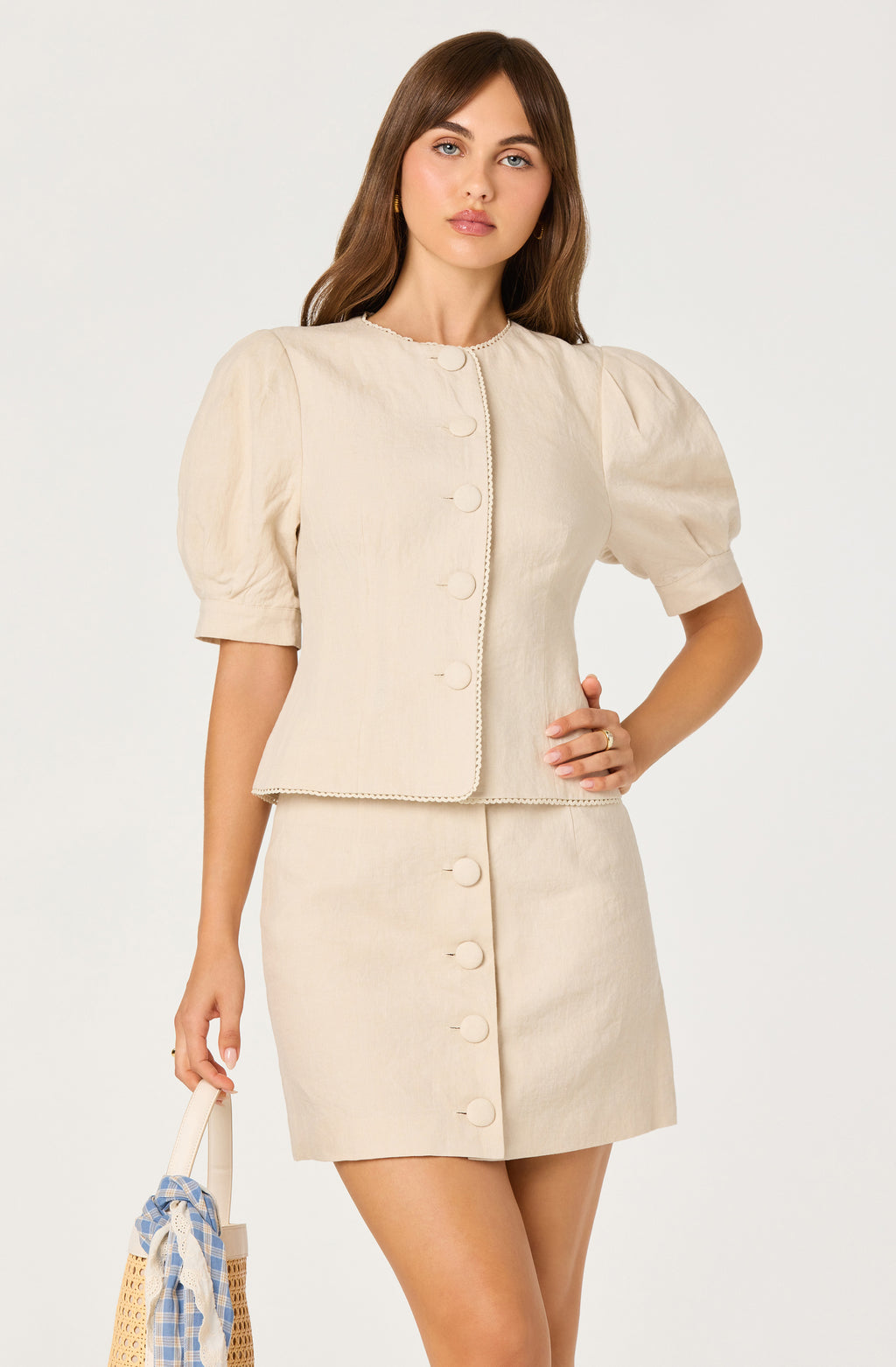 ASTR Cailey Crochet Trim Button-Front Mini Skirt