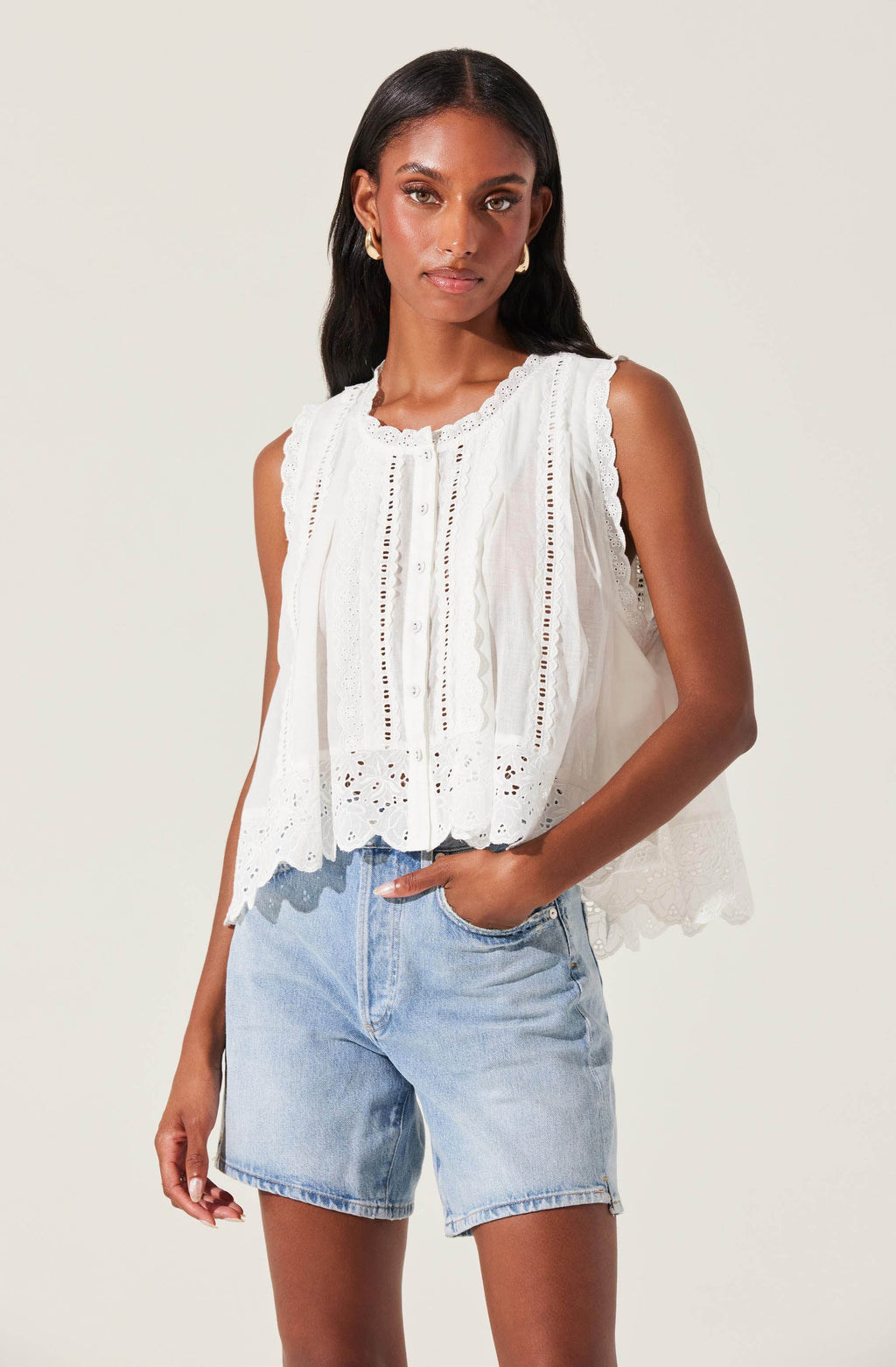 ASTR Alisa High Low Eyelet Top