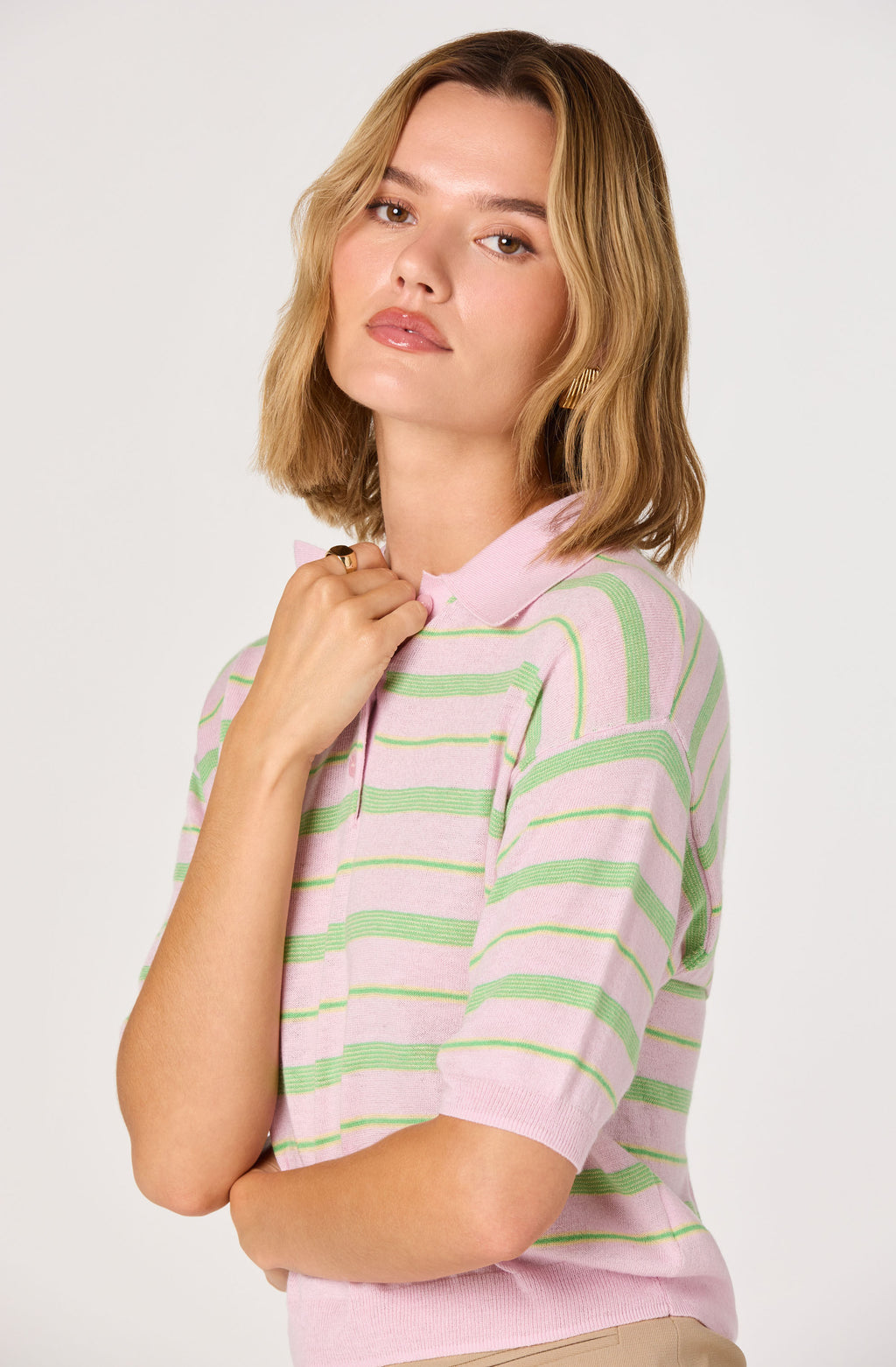 ASTR Scottie Striped Knit Polo Sweater