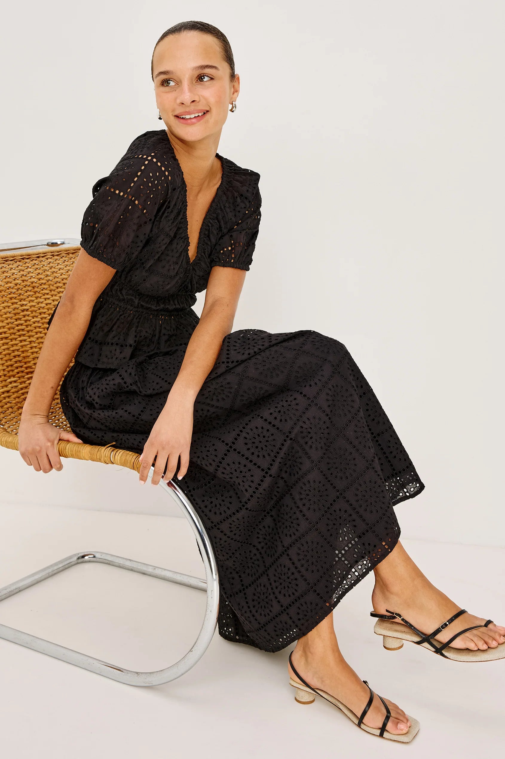 Rails Argenta Top Black Grid Embroidery