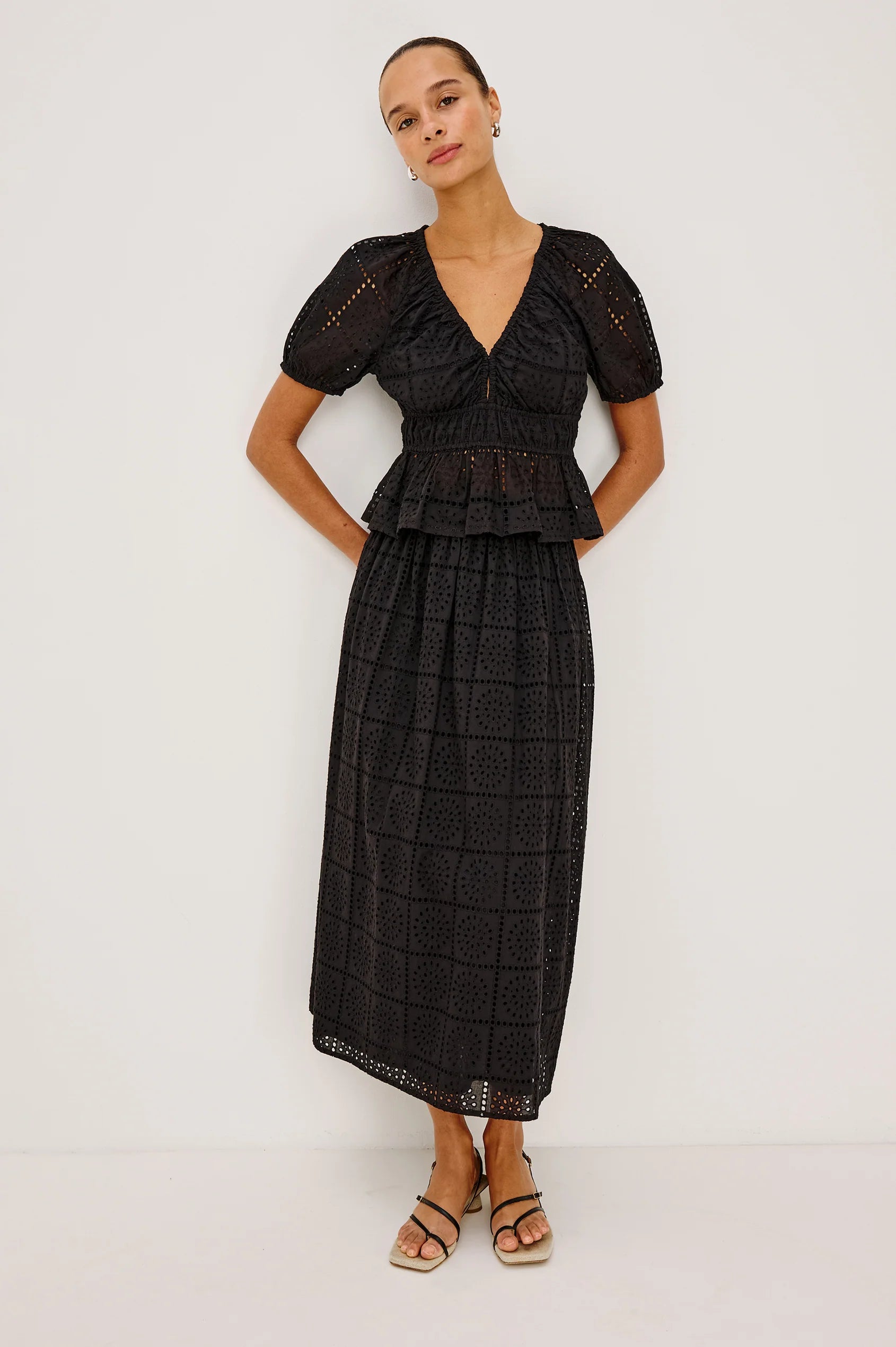 Rails Argenta Top Black Grid Embroidery