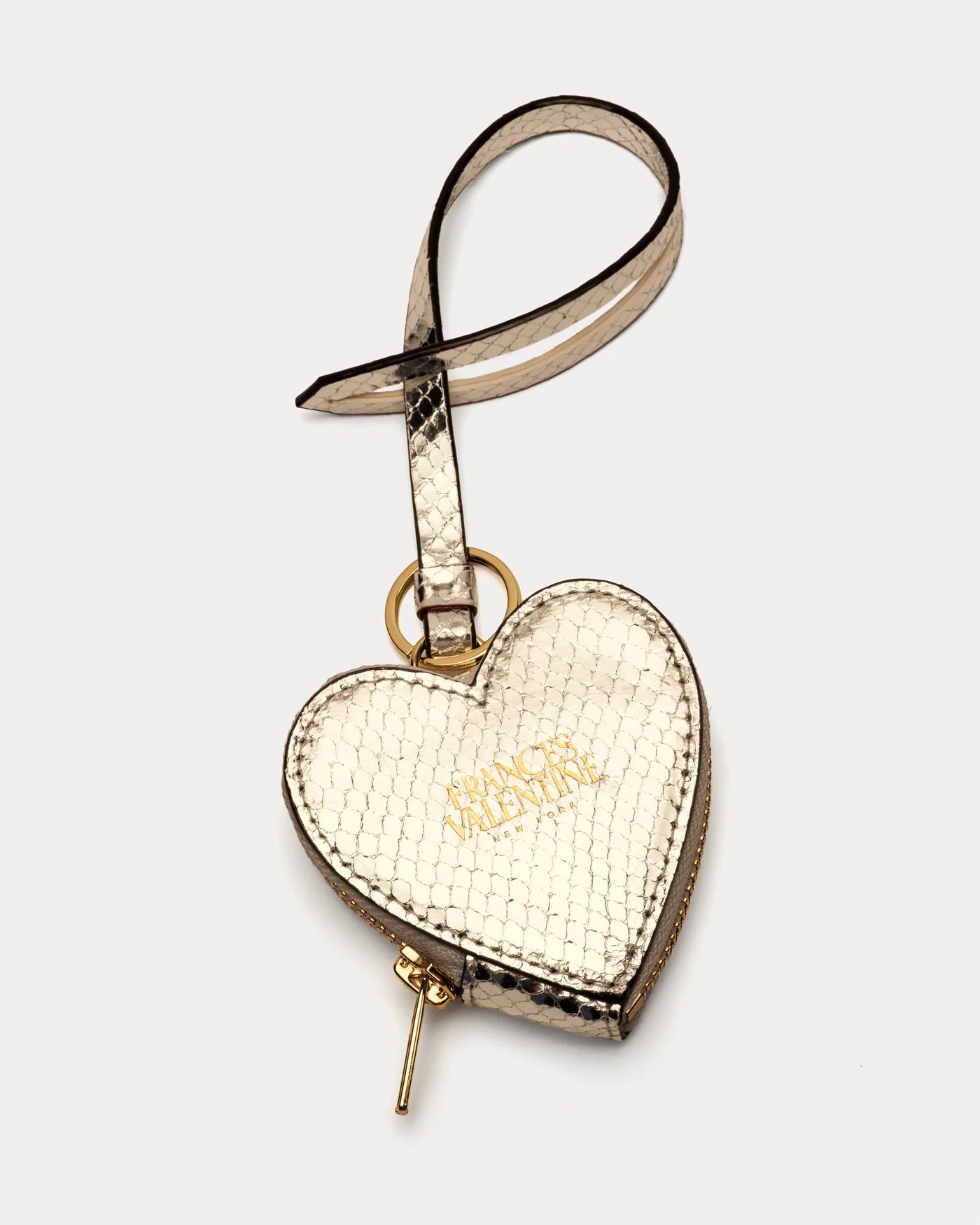 Frances Valentine Heart Keychain Charm Metallic Snake Leather Gold OS