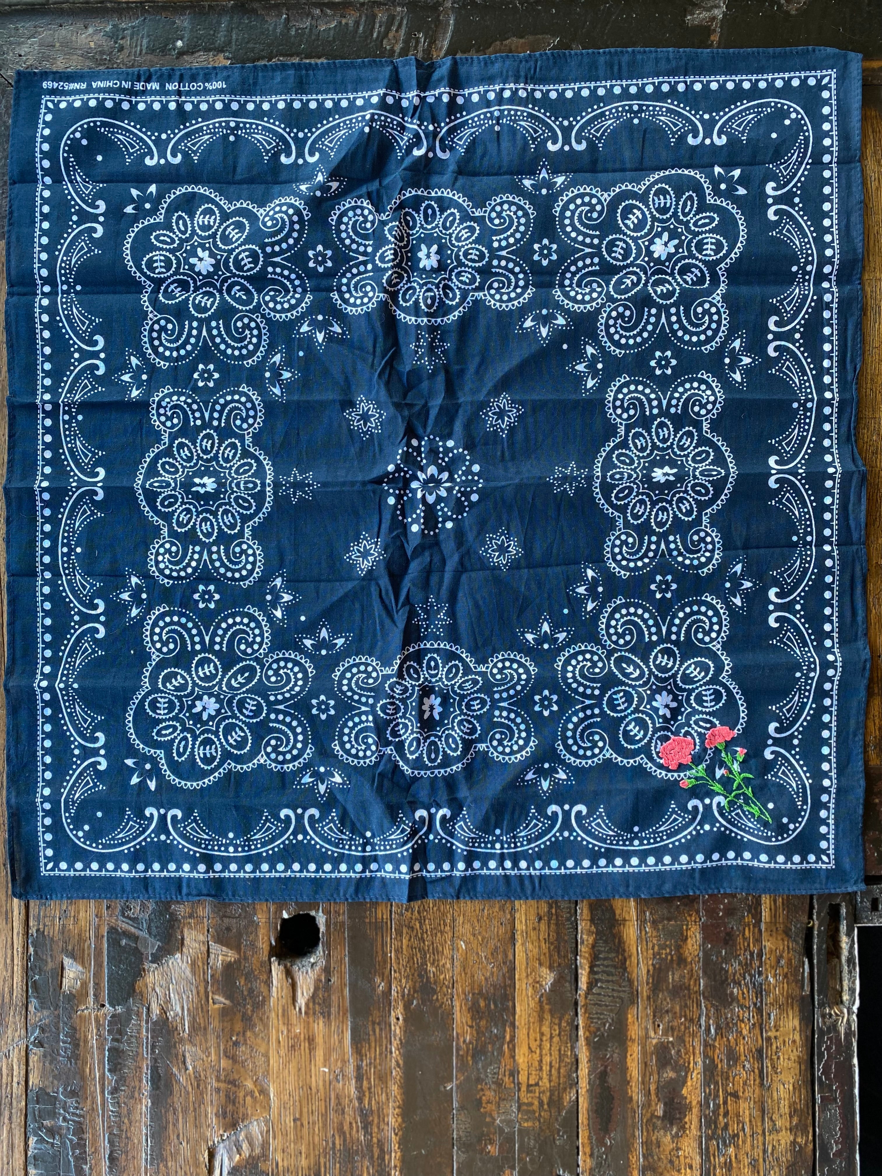 Little Lamb Embroidered Bandana w/ red flowers