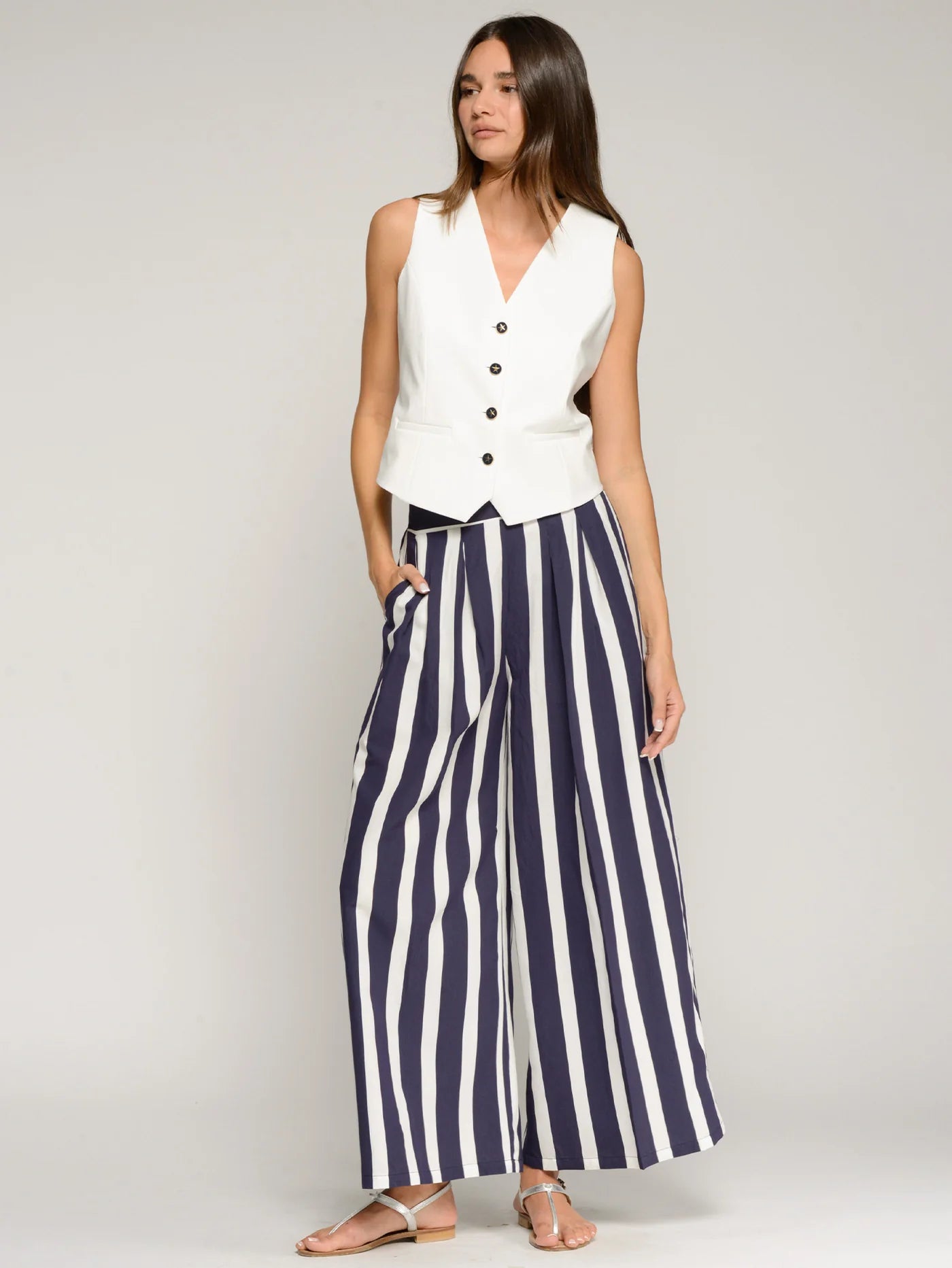 Vilagallo Raya Navy Stripe Trouser 33432