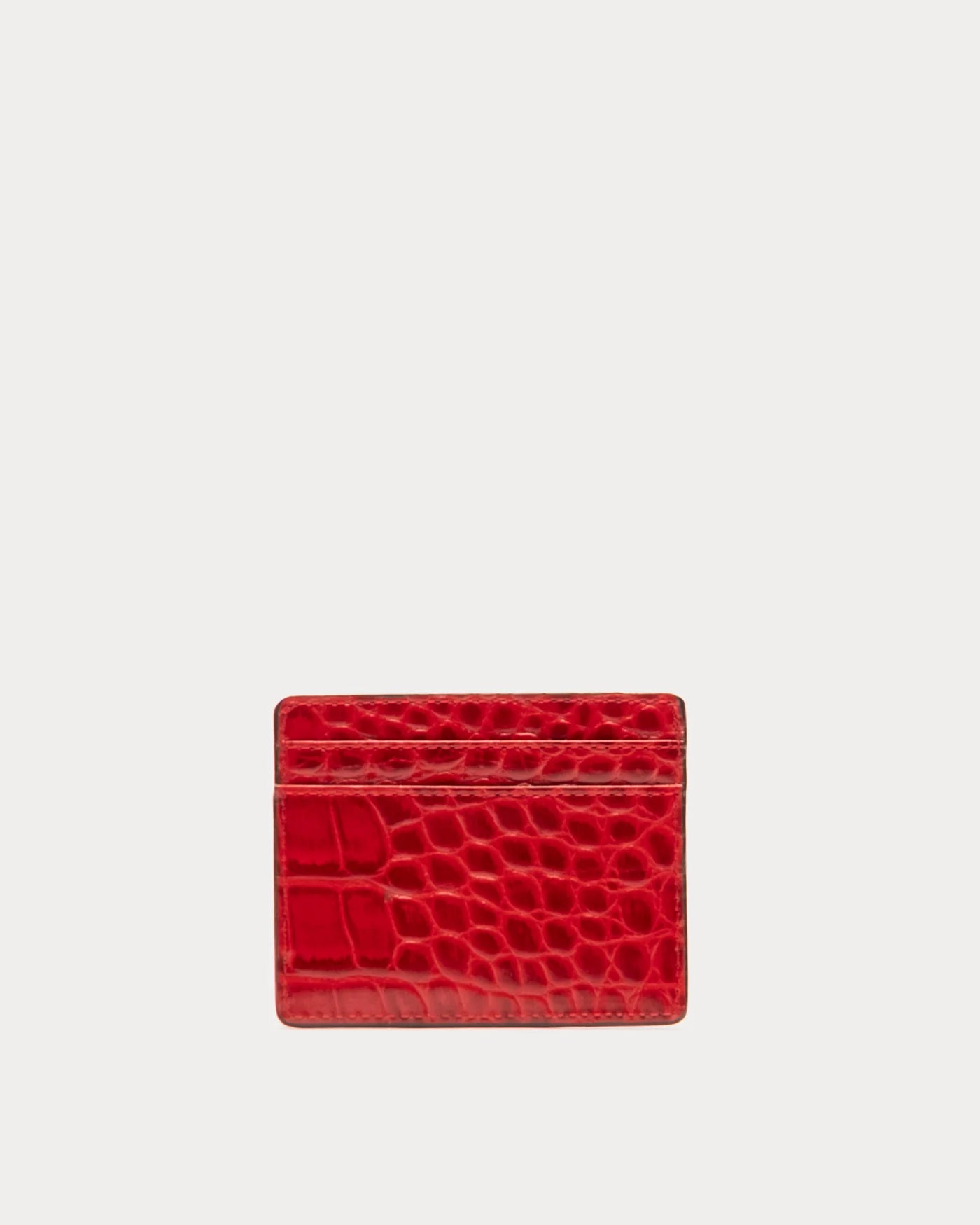 Frances Valentine Card Case Embossed Croc Leather