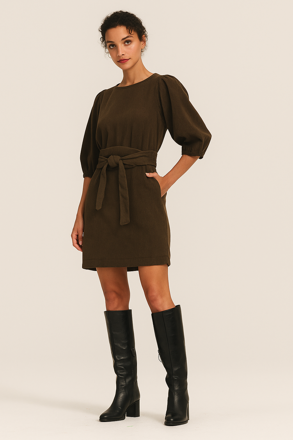 Velvet Zina Pinwale Corduroy Dress with Belt
