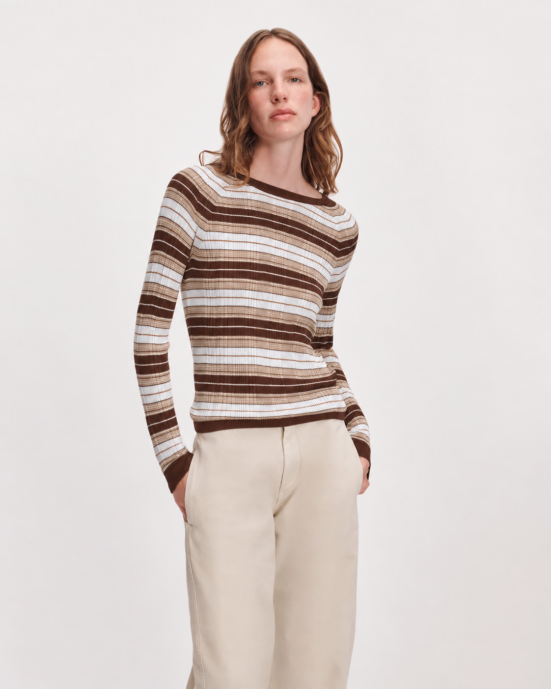 Rag & Bone Teresa Silk Blend Stripe Crewneck Sweater - Light Blue Multi