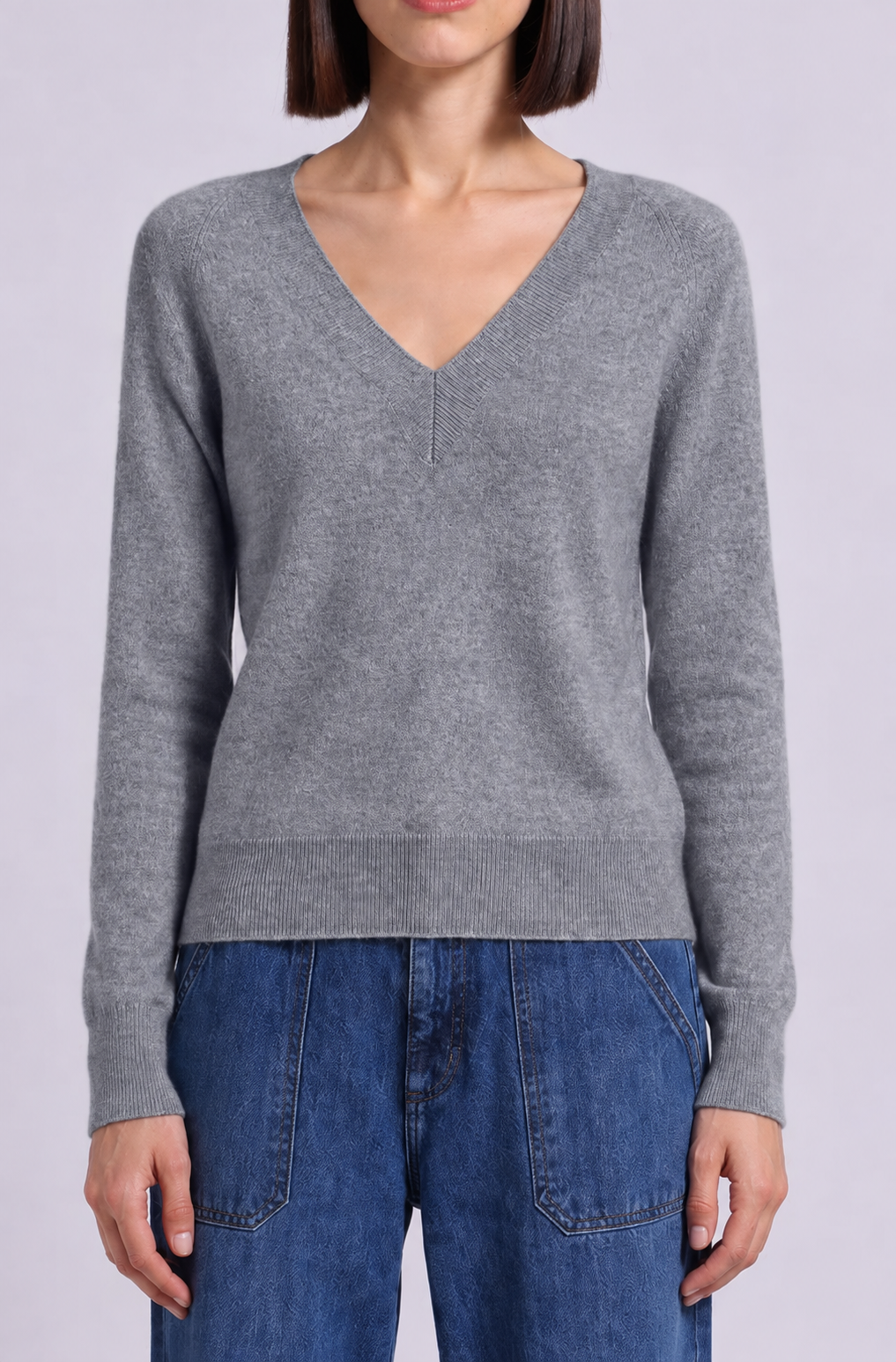 Minnie Rose Cashmere Long Sleeve Shrunken V-Neck 7566