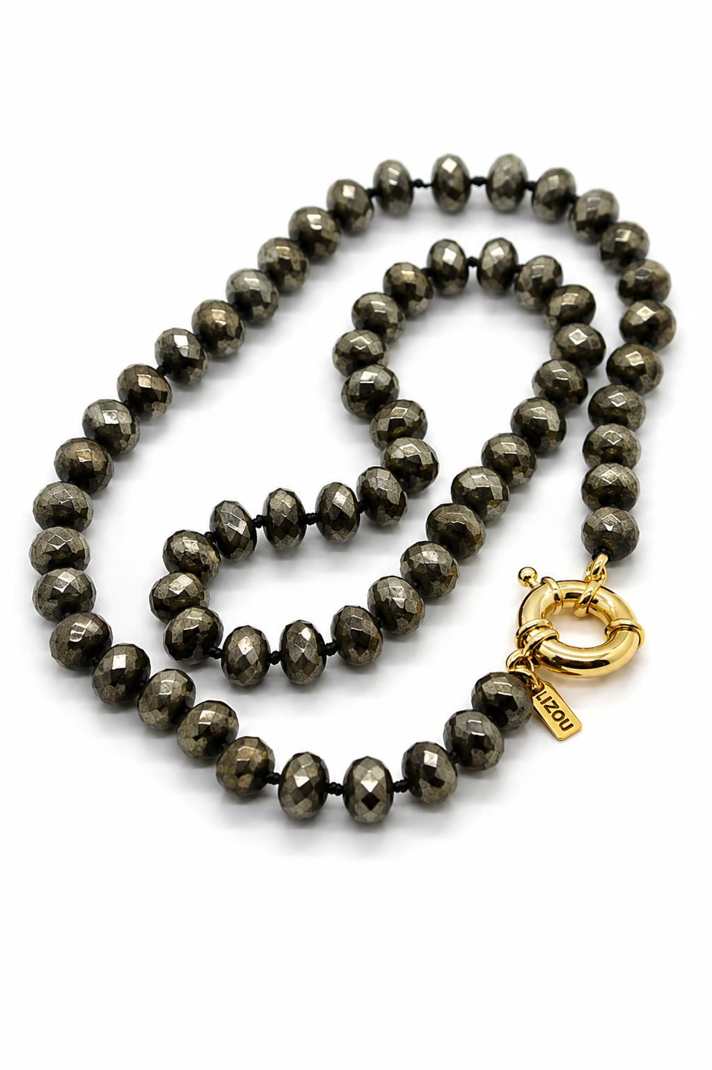 Lizou Hand-Knotted 18"Faceted Pyrite Beaded Necklace