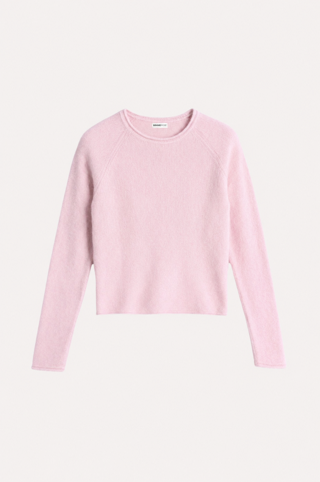 Minnie Rose Cashmere Raglan Crew With Rolled Trim 9705