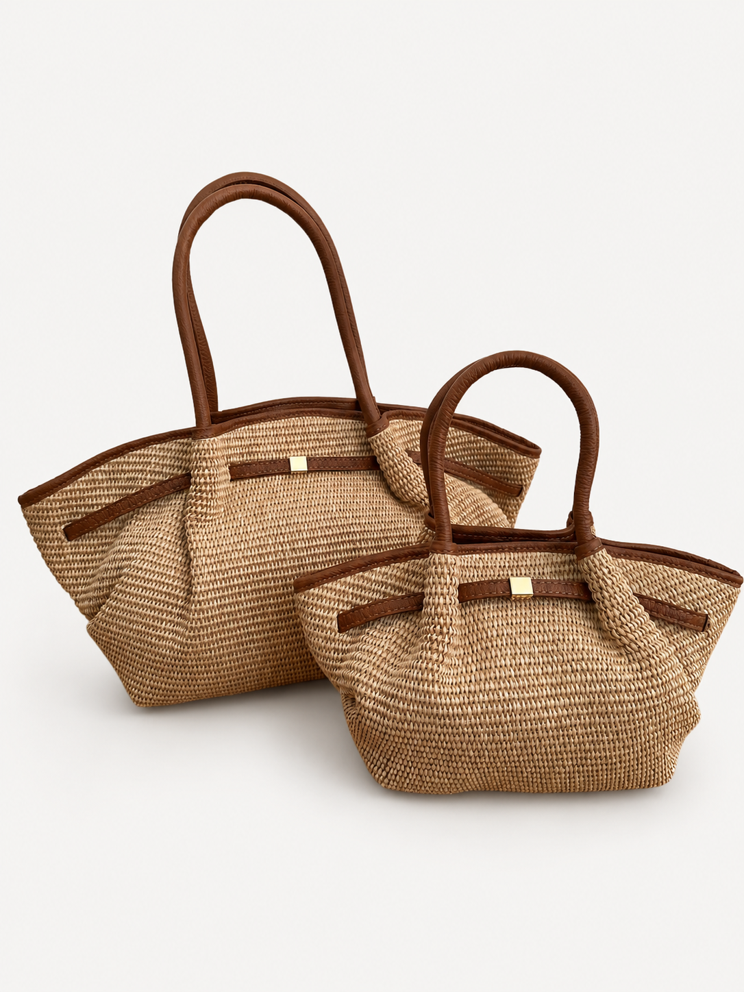 Italian Leather Collection Large Corrine Raffia Bag
