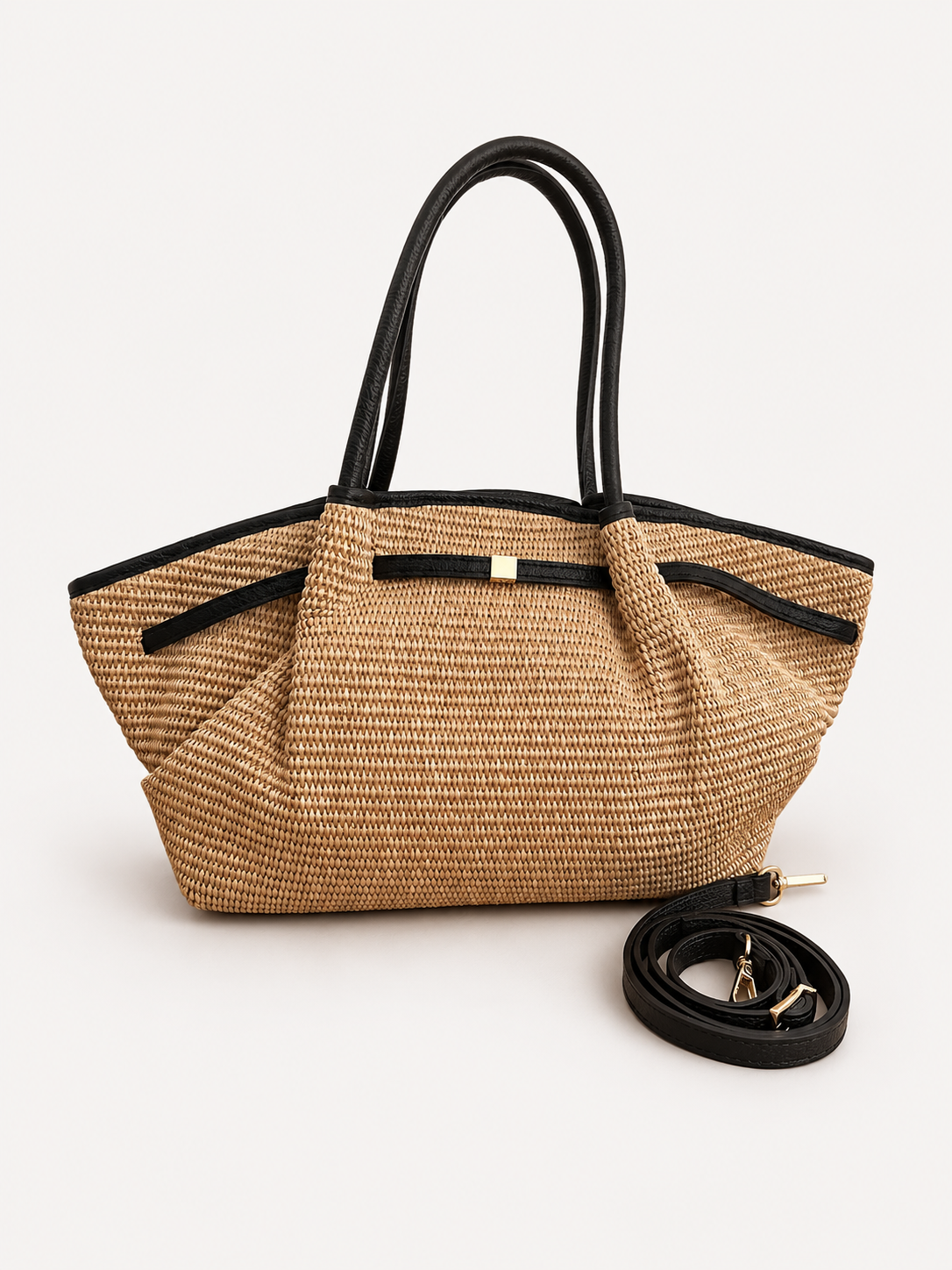 Italian Leather Collection Large Corrine Raffia Bag