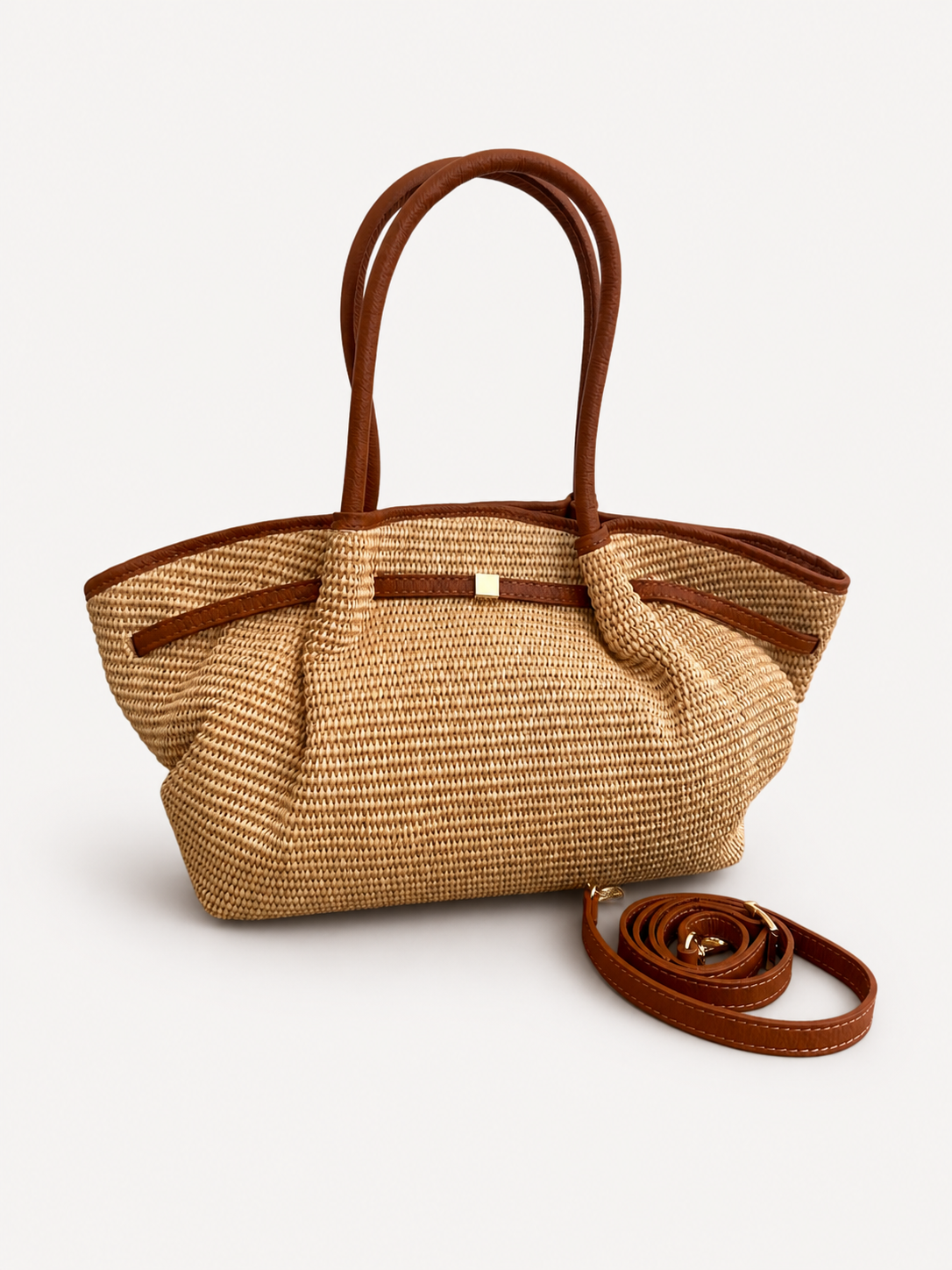 Italian Leather Collection Large Corrine Raffia Bag