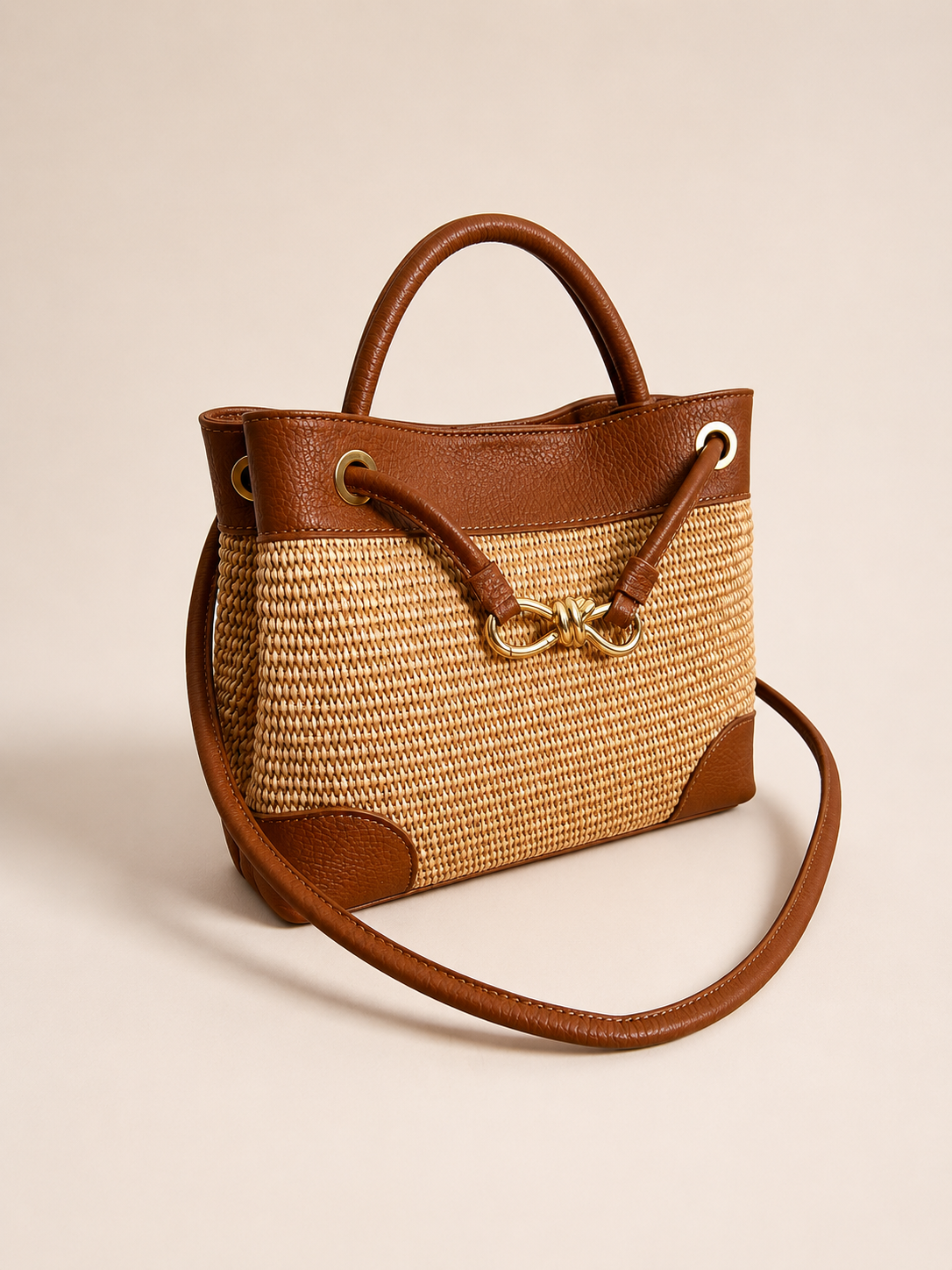 Italian handbag Collection Felipa Convertible Raffia Handbag with Gold