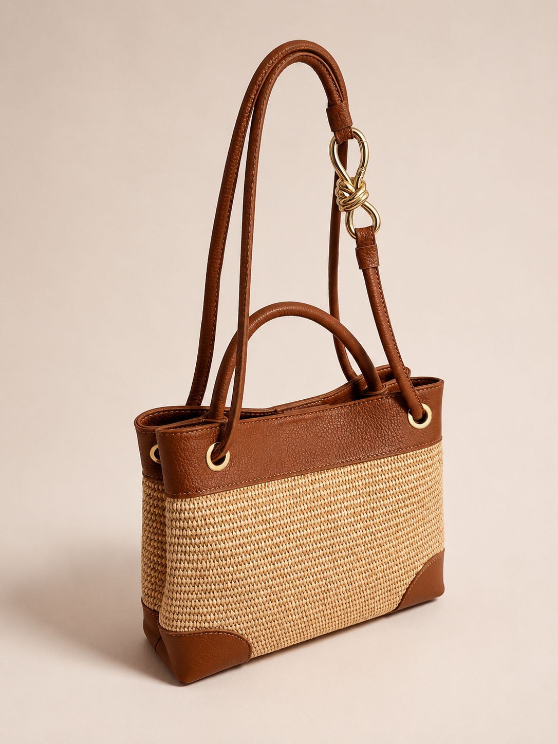 Italian handbag Collection Felipa Convertible Raffia Handbag with Gold