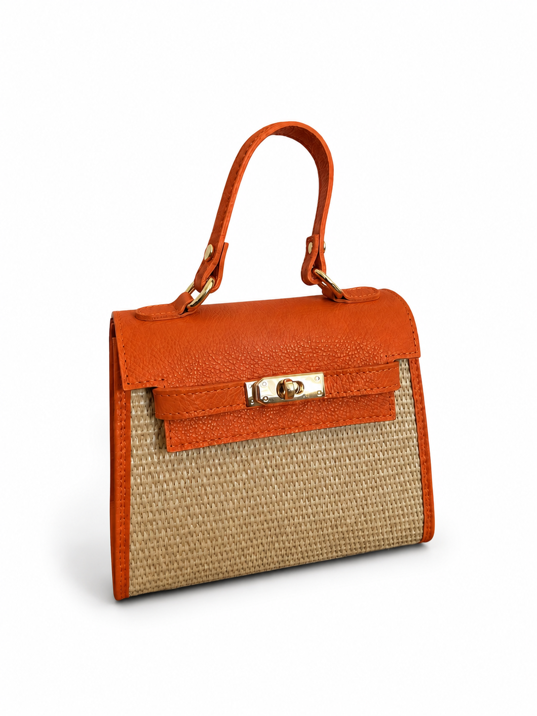 Italian Leather Collection Raffia + Leather Top Handle Bag