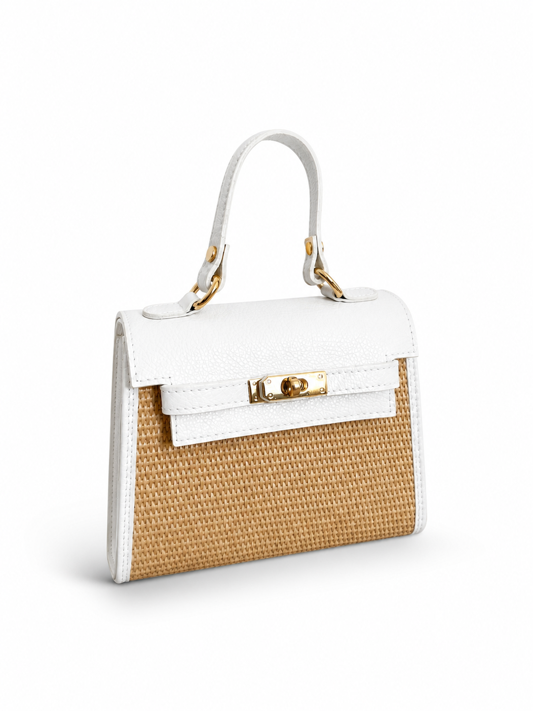 Italian Leather Collection Raffia + Leather Top Handle Bag