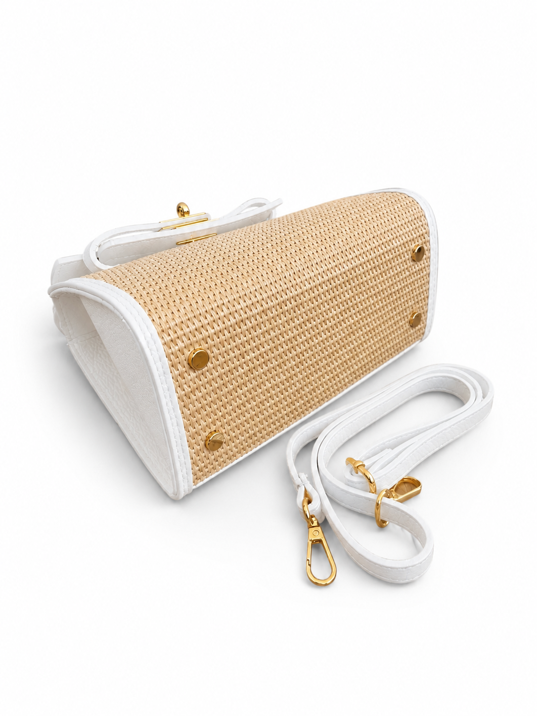 Italian Leather Collection Raffia + Leather Top Handle Bag