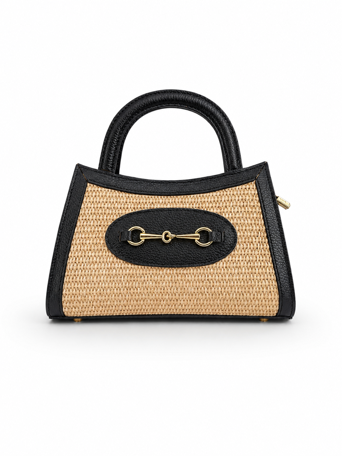 Italian Leather Collection Horsebit Raffia Top Handle Bag