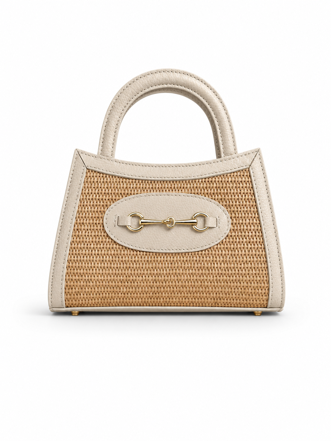 Italian Leather Collection Horsebit Raffia Top Handle Bag