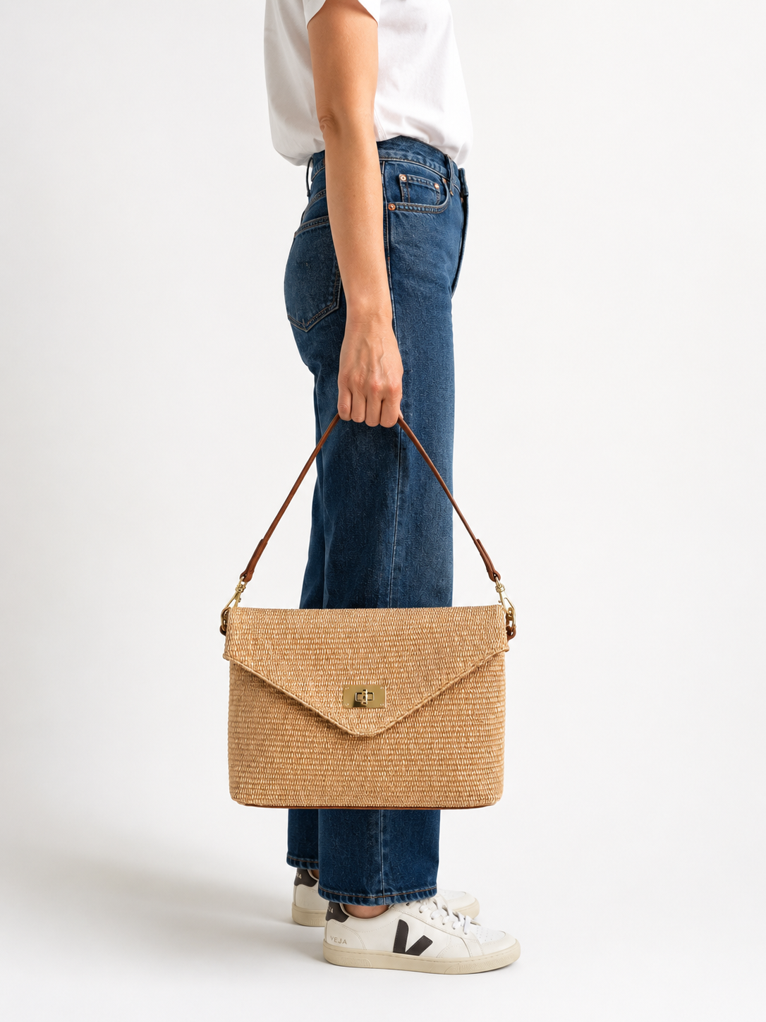 Italian Leather Collection Paige Oversized Raffia Shoulder Bag