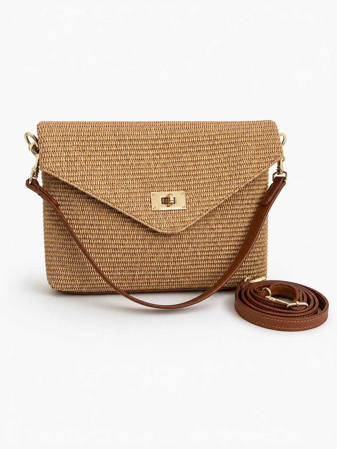 Italian Leather Collection Paige Oversized Raffia Shoulder Bag