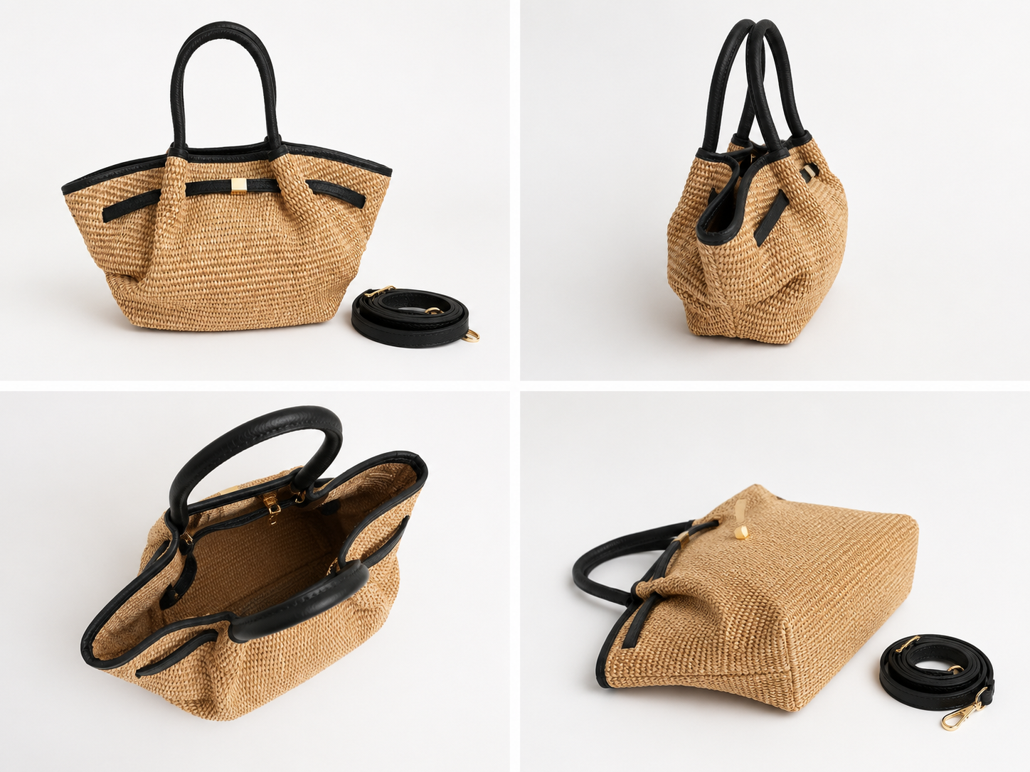 Italian Leather Collection Corrine Small Raffia Bag