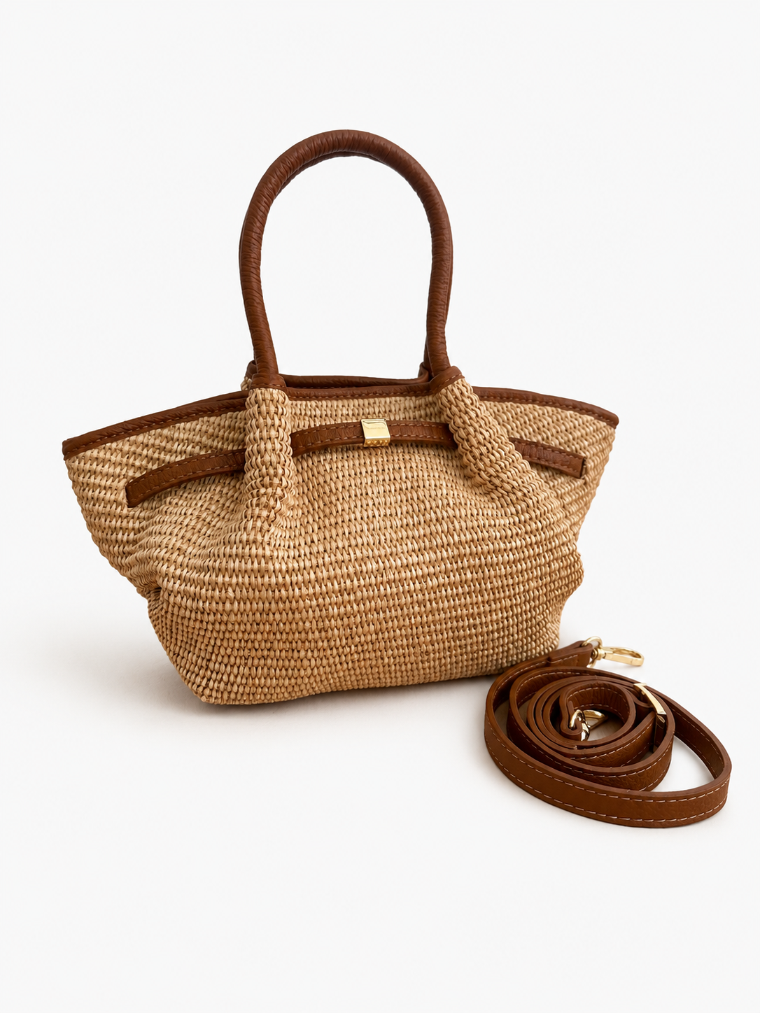 Italian Leather Collection Corrine Small Raffia Bag