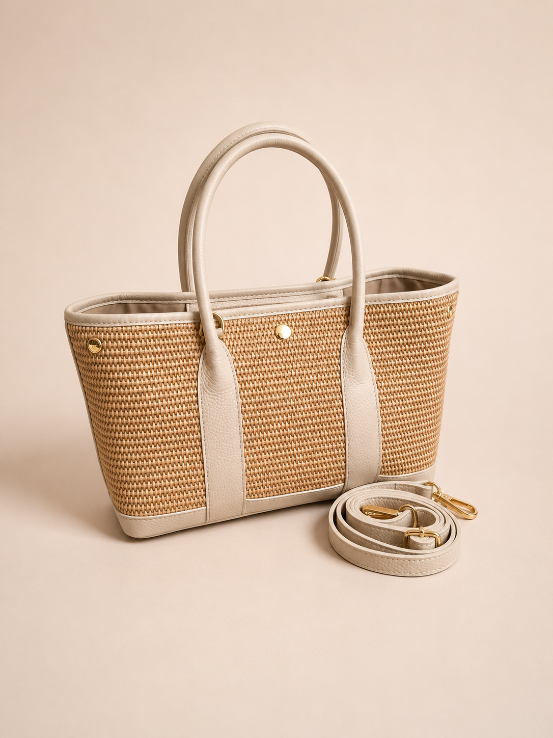 Italian Leather Collection Elise Raffia and Leather Handbag