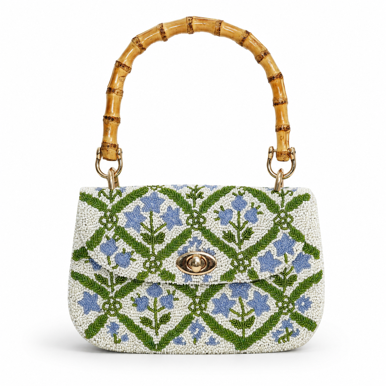Tiana NY Blockprint Beaded Bamboo Handle Bag GB-5334