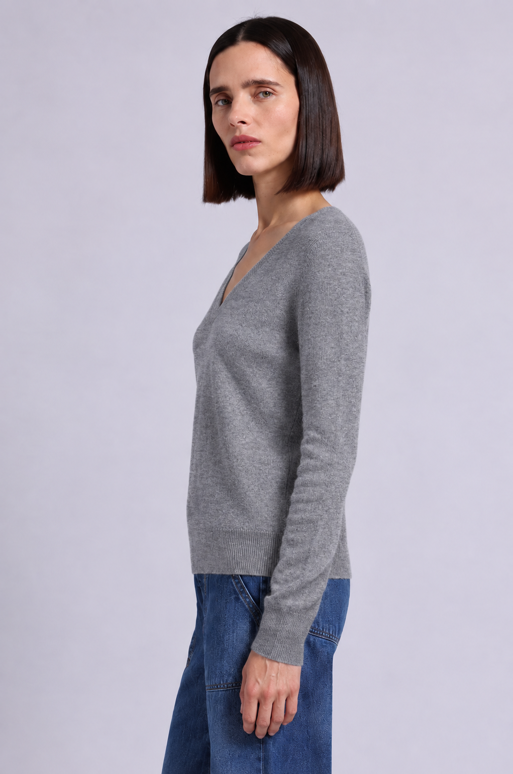 Minnie Rose Cashmere Long Sleeve Shrunken V-Neck 7566