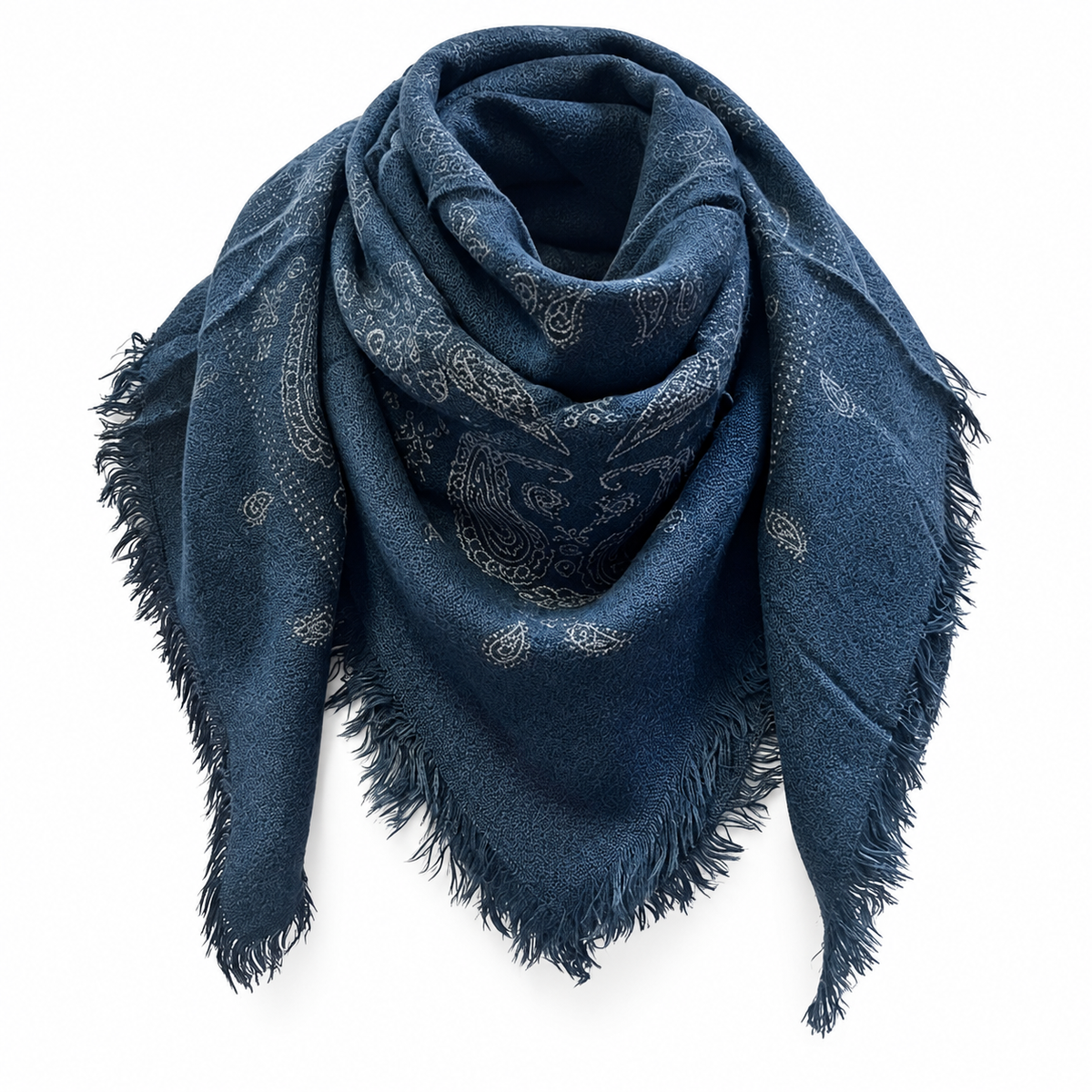 Catherine's Paisley Medium Square Viscose/Wool Fringe Scarf K24