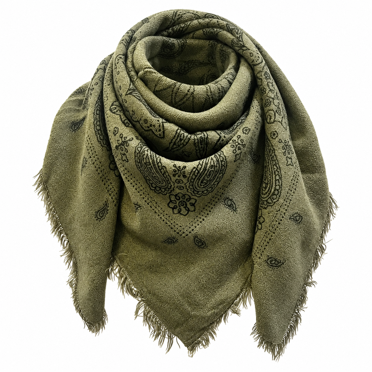 Catherine's Paisley Medium Square Viscose/Wool Fringe Scarf K24