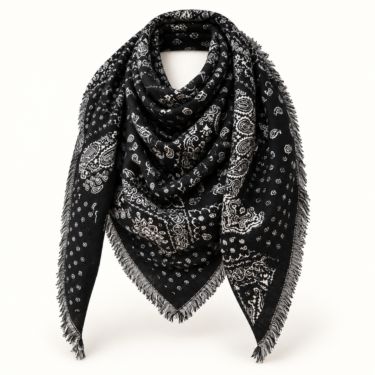 Catherine's Paisley Reversible Viscose/Wool Large Triangle Thick Scarf D2