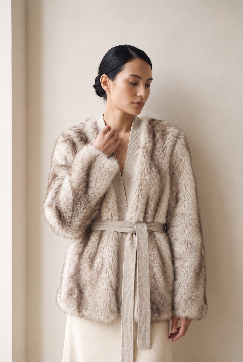 Frisson Belted Faux Fur Cardigan/Jacket