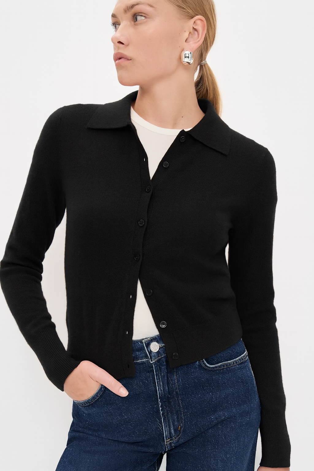 White + Warren Cashmere Collared Cardigan 21467