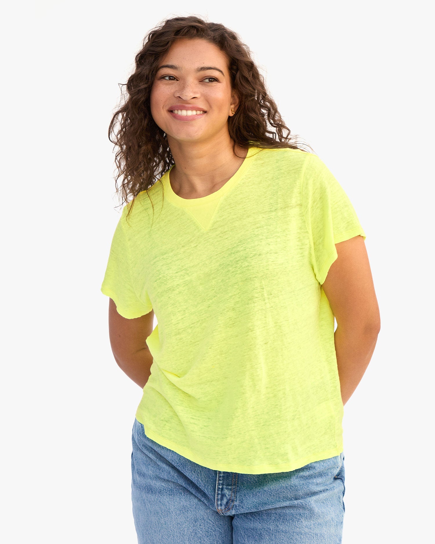 Clare V. Classic Tee Neon Yellow with V-Stitch CVA1000376